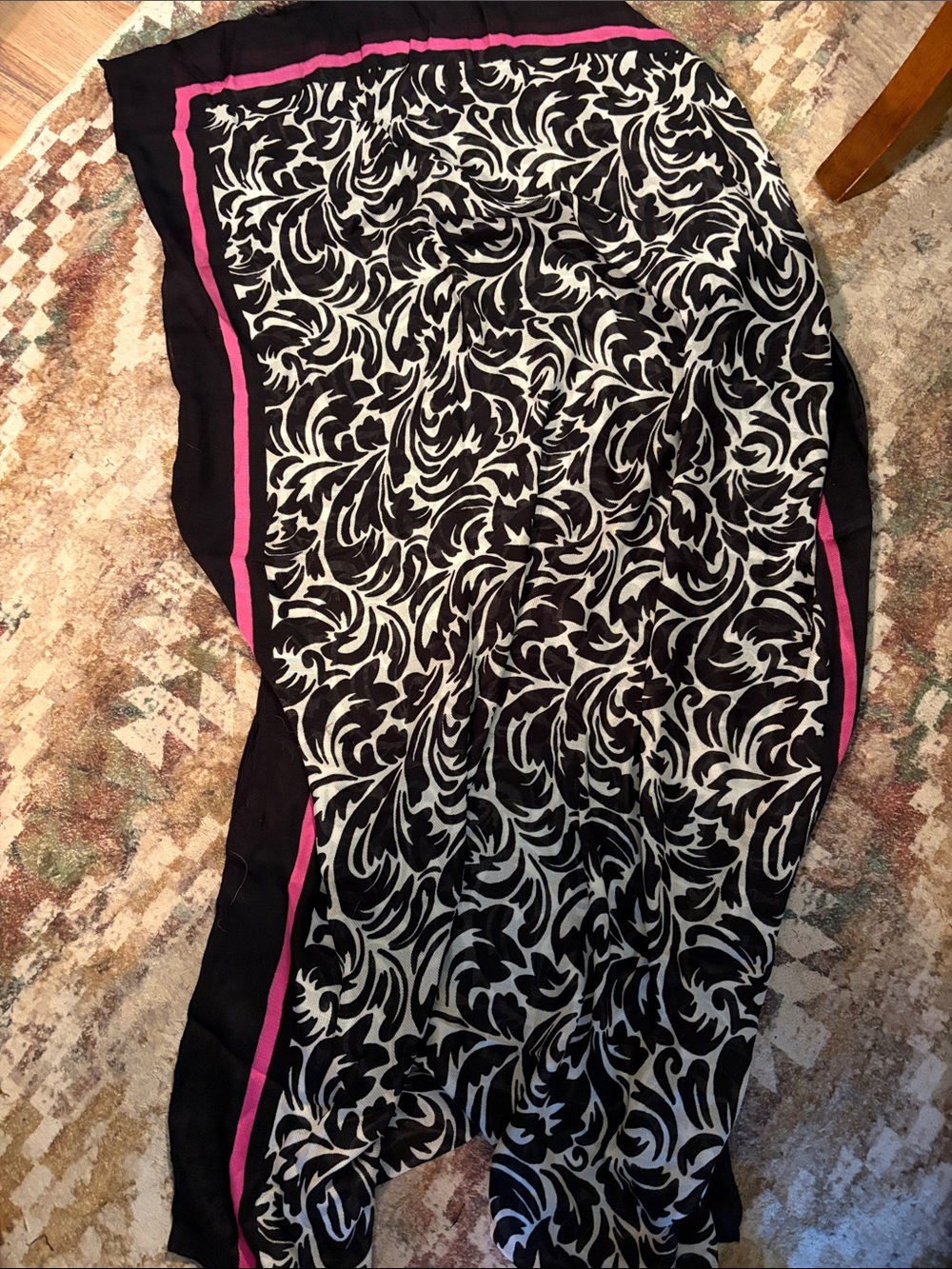 kate spade Black & White Swirl Swim Sarong with Pink Trim
